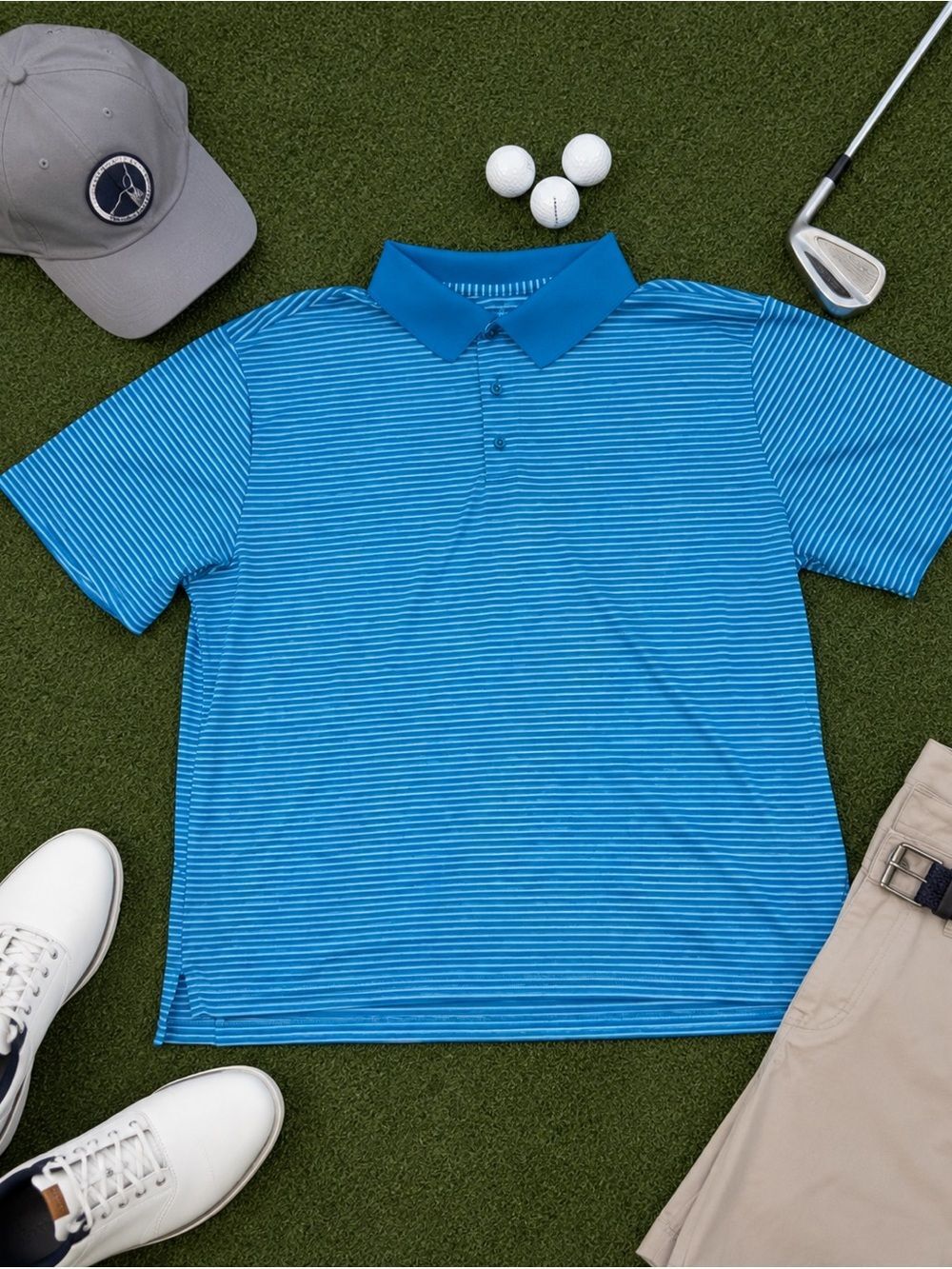 Adidas Golf Polo Shirt 3XL Blue Striped Performance Short Sleeve
